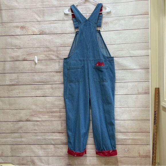 VINTAGE MANDAL BAY DENIM OVERALLS WITH RED BANDANA PRINT TRIM - Picture 2 of 10